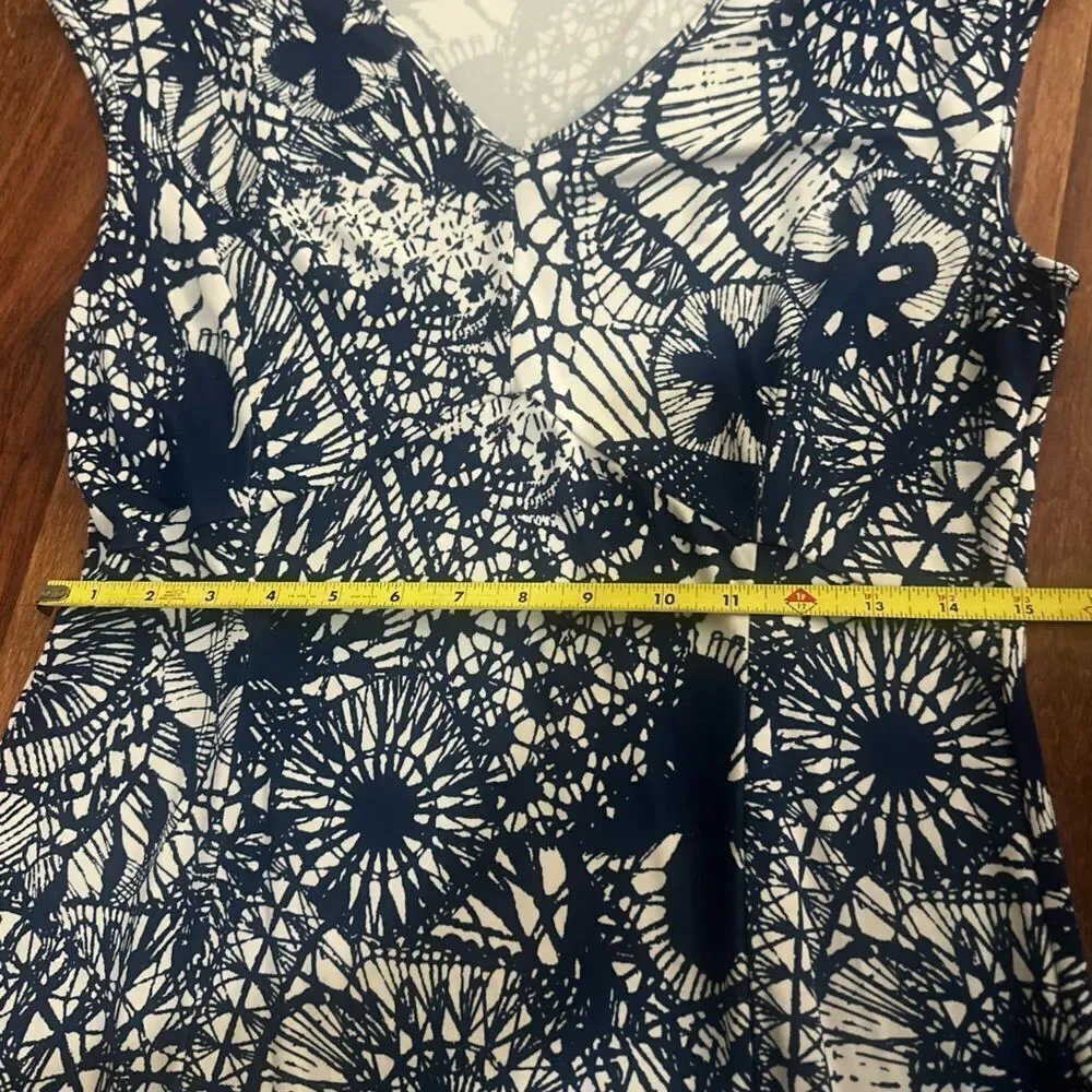 TORY BURCH Blue Baltic Sea Dream Catcher Dress MED Cap Sleeve V Neck Casua